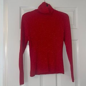 WORTHINGTON Red Sparkle Turtle Neck Sweater